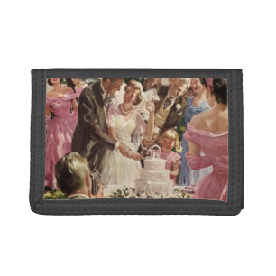 Vintage Wedding Bride Groom Newlyweds Cut the Cake Trifold Wallet