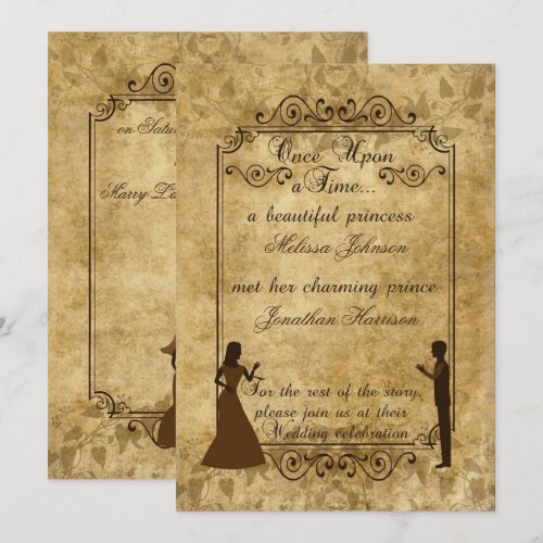 Vintage wedding Bride Groom Once upon a time Custom Invitations