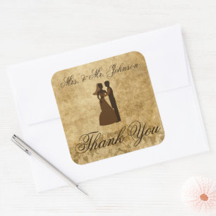 Vintage wedding Bride Groom Thank you Square Sticker