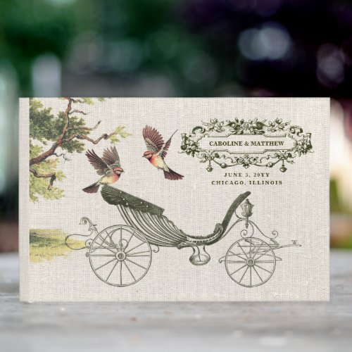 Vintage Wedding Carriage Burlap Texture Wedding Guest Book