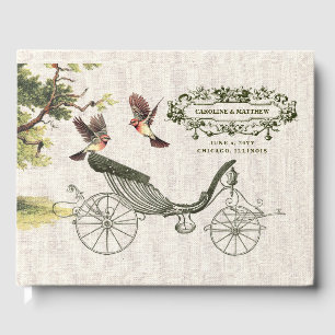 Vintage Wedding Carriage Burlap Texture Wedding Guest Book