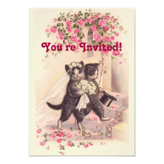 Cat Wedding Invitations Announcements Zazzle Vintage Wedding Cats Soft Pink Invitation