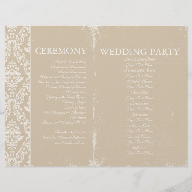 Vintage Wedding Ceremony Program Personalized (Front)