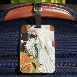 Vintage Wedding Ceremony with Bride and Groom Luggage Tag
