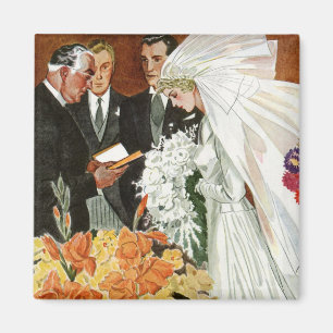 Vintage Wedding Ceremony with Bride and Groom Magnet