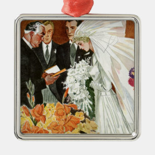 Vintage Wedding Ceremony with Bride and Groom Metal Ornament