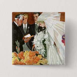 Vintage Wedding Ceremony with Bride and Groom Pinback Button