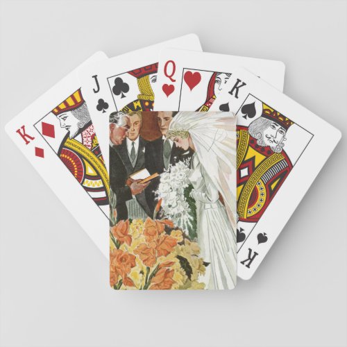 Vintage Wedding Ceremony with Bride and Groom Playing Cards