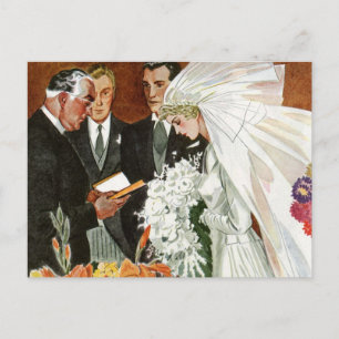 Vintage Wedding Ceremony with Bride and Groom Postcard