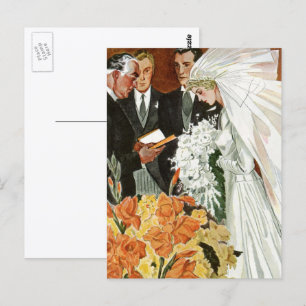 Vintage Wedding Ceremony with Bride and Groom Postcard