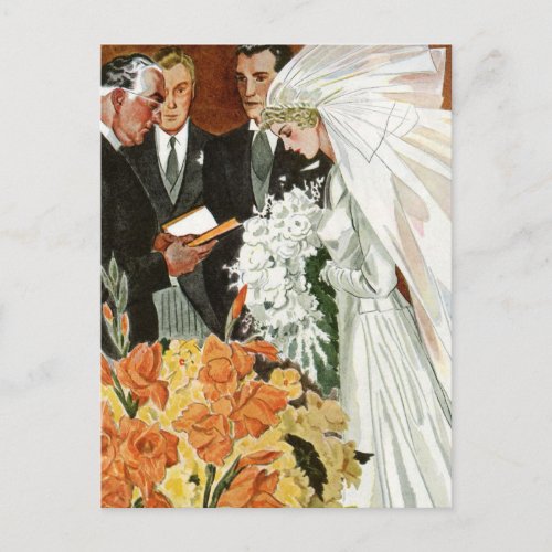 Vintage Wedding Ceremony with Bride and Groom Postcard