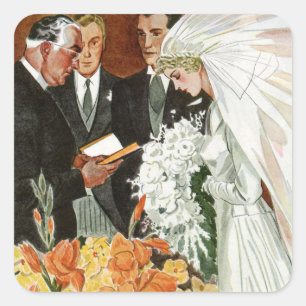 Vintage Wedding Ceremony with Bride and Groom Square Sticker