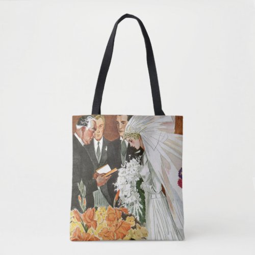 Vintage Wedding Ceremony with Bride and Groom Tote Bag