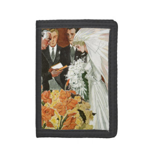 Vintage Wedding Ceremony with Bride and Groom Trifold Wallet