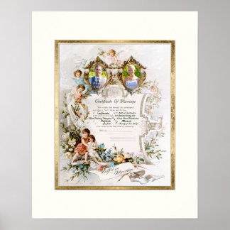 Vintage Wedding Certificate of Marriage Photograph Poster