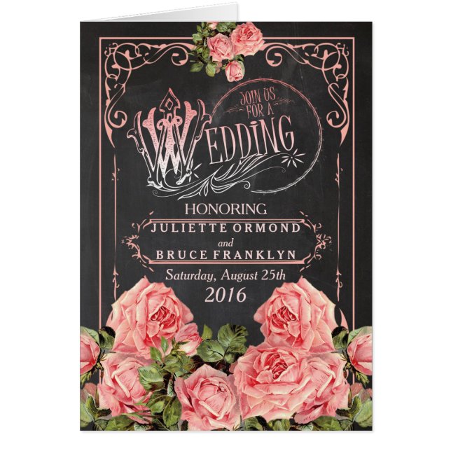Vintage Wedding Chalkboard - Greeting Card/Invite Cards (Front)