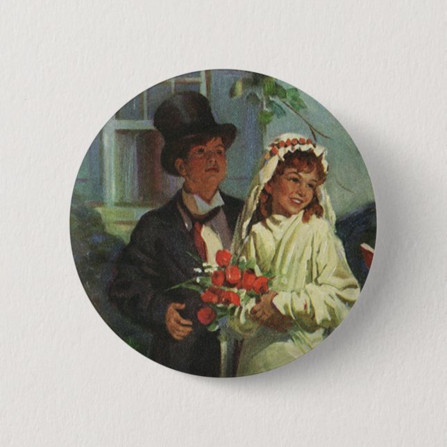 Vintage Wedding, Children Pretend Bride and Groom Button (Front)