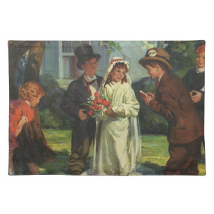 Vintage Wedding, Children Pretend Bride and Groom Cloth Placemat