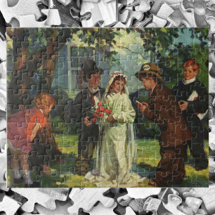 Vintage Wedding, Children Pretend Bride and Groom Jigsaw Puzzle