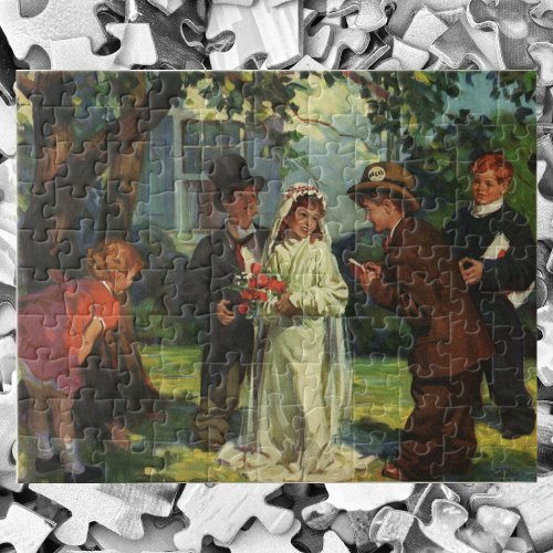 Vintage Wedding Children Pretend Bride and Groom Jigsaw Puzzle