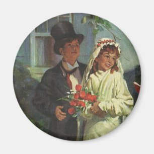 Vintage Wedding, Children Pretend Bride and Groom Magnet