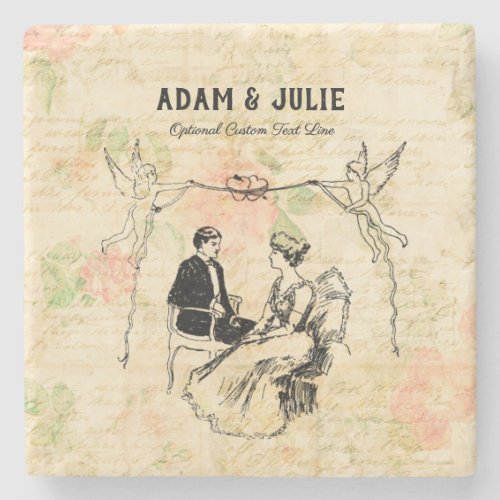 Vintage Wedding Couple Classic Art Stone Coaster