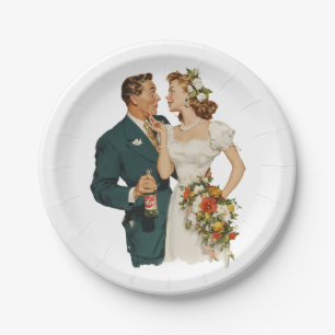 Vintage Wedding Couple Romantic Moment Paper Plates