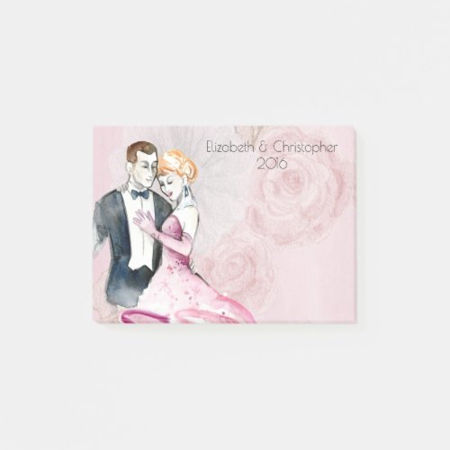 Vintage Wedding Couple With Pink Rose Personalized Post_it Notes