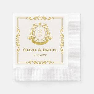 Vintage Wedding Crest Custom Monogram Cocktail Napkins