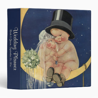 Vintage Wedding, Cute Bride and Groom on a Moon 3 Ring Binder