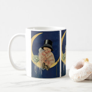 Vintage Wedding, Cute Bride and Groom on a Moon Coffee Mug