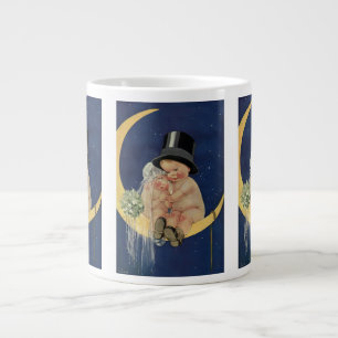 Vintage Wedding, Cute Bride and Groom on a Moon Giant Coffee Mug
