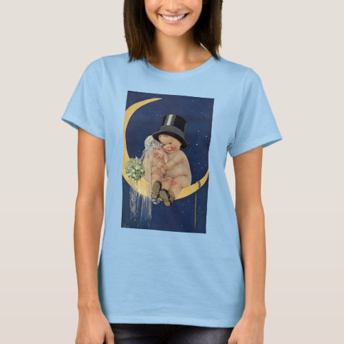Vintage Wedding Cute Bride and Groom on a Moon T_Shirt