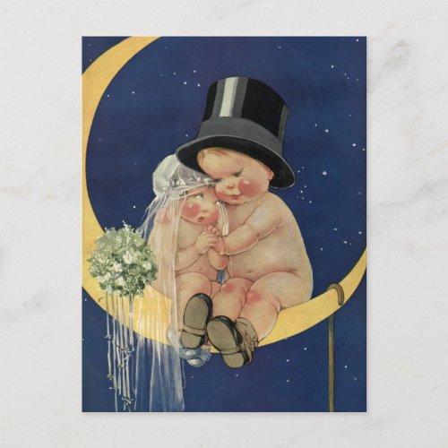 Vintage Wedding Cute Bride and Groom Save the Date Announcement Postcard