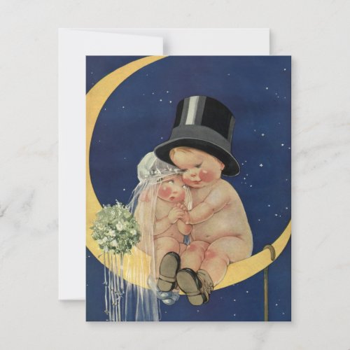 Vintage Cute Bride Groom and Moon, Bridal Shower Invitations