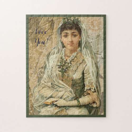 Vintage Wedding Day Bride in Veil and White Gloves Jigsaw Puzzle