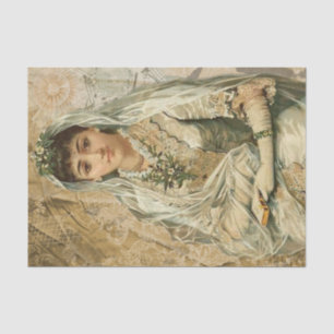 Vintage Wedding Day Bride in Veil and White Gloves Tissue Paper