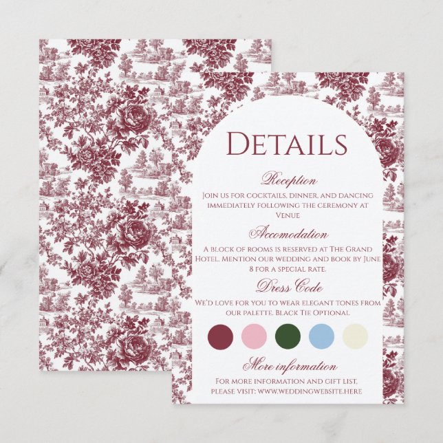 Vintage Wedding Details | Burgundy Toile Enclosure (Front/Back)