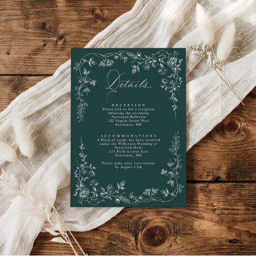 Vintage Wedding Details Emerald French Floral Enclosure Card