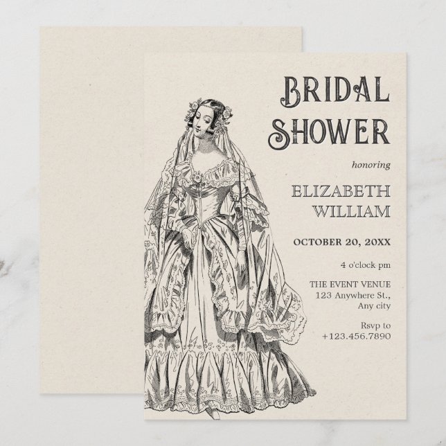 Vintage wedding dress bridal shower invitation (Front/Back)