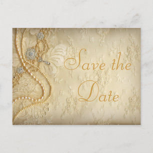 Vintage Wedding Dress Pearls Save the Date Announcement Postcard