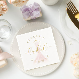 Vintage Wedding Dress Pink Bridal Shower White Napkins