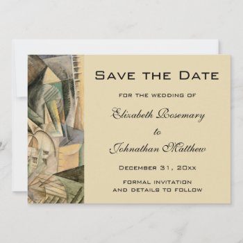 Vintage Wedding  Earth Tones Colors  Cubism Art Save The Date by InvitationCafe at Zazzle