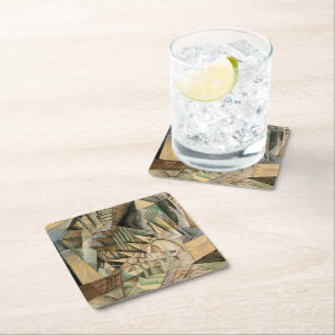 Vintage Wedding, Earth Tones Colors, Cubism Art Square Paper Coaster