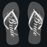 Vintage wedding flip flops for bride and groom<br><div class="desc">Vintage wedding flip flops for groom and bride or guests. Custom strap color for him and her / men and women. Customizable gray / grey background color and personalizable with name initials ormonogram. Modern black and white his and hers wedge sandals with stylish script calligraphy typography. Cute party favor for...</div>