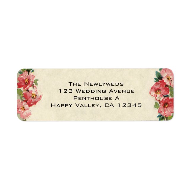 Vintage Wedding, Floral Flowers Pink Roses Label (Front)