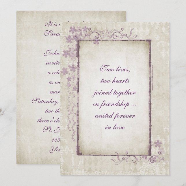 Vintage Wedding Floral Frame Invitation (Front/Back)