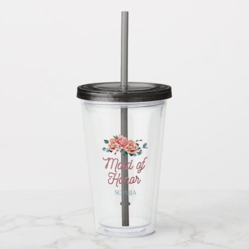 Vintage Wedding Flowers Maid of Honor   Acrylic Tumbler