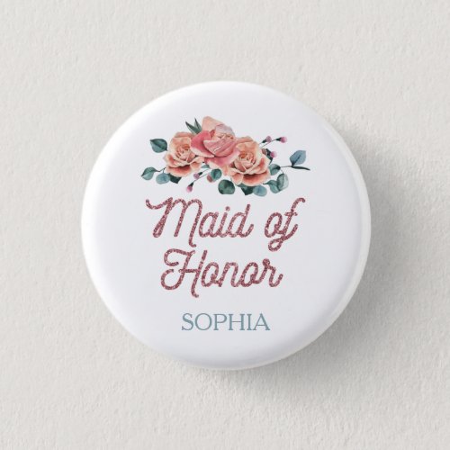 Vintage Wedding Flowers Maid of Honor Button