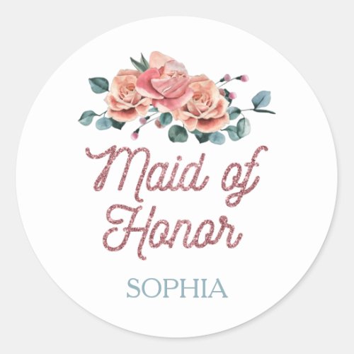 Vintage Wedding Flowers Maid of Honor Classic Roun Classic Round Sticker